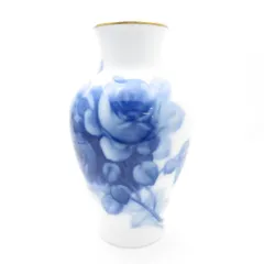 大倉陶園 ブルーローズ 花瓶 花器 美品 OKURA 大倉陶園 ブルーローズ 花瓶 フラワーベース H27