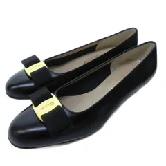 サルヴァトーレフェラガモ Salvatore Ferragamo レザーパンプス ヴァラ リボン アーモンドトゥ スタックヒール 黒 ブラック 約22cm IBO77 0815