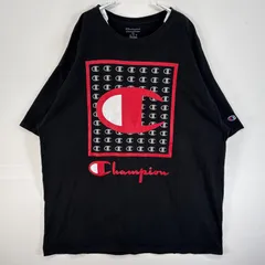 古着 チャンピオン Champion 半袖Tシャツ プリント ロゴ 大判 ラバープリント 大きいサイズ 2XL  ブラック メンズ