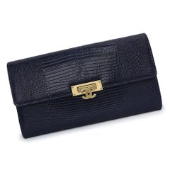 シャネル ココロック フラップウォレット 二つ折り長財布 リザード エキゾチックレザー ラメネイビー 紺 マットゴールド金具 A80418 CHANEL（未使用　展示品）