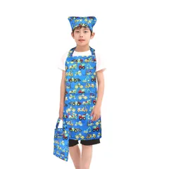 [BIGHAS] キッズ エプロン 三角巾 巾着バッグ 3点セット 子供 着脱簡単 恐竜 小学生 ネームタグ付き ホコリが付きにくい