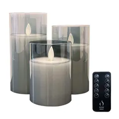 Hononari LED キャンドルライト 大中小3点セット 専用リモコン付 間接照明 Glass グレー 1