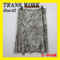 TRANS WORK トランスワーク スカート ひざ丈 フレア 花柄 レディース グリーン 緑 42
