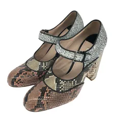 miumiu ミュウミュウ チャンキーヒールパンプス/パイソングリッター 38 1/2 パイソン×グリッター    シルバーカラー レディース / 240001155847