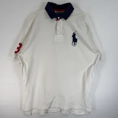 古着 90's/90年代 ポロバイラルフローレン Polo by Ralph Lauren 鹿の子 半袖 ラガーシャツ ラバーボタン ビッグポニー 大きいサイズ XL  ホワイト ツートン メンズ
