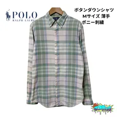 POLO RALPH LAUREN チェックシャツ Mサイズ 薄手 グリーン×ホワイト系 ポニー刺繍 カスタムフィット 春カラー 90s ストリート Y2K ポロラルフローレン 古着 C516