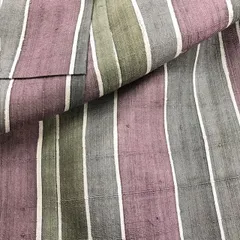 ［きものキレイ］小紋（単衣）グレー系　縞柄　身丈163.5cm　裄丈67.7cm　絹　リユース　　K049