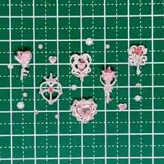 ネイルパーツ セット【001】ピンク 桃色 魔法少女 ジェルネイル キラキラ ネイルチップ 地雷系 量産型 ハート セーラームーン ステッキ ラインストーン パール デコパーツ sksknail 推しネイル