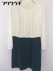 ◇ NATURAL BEAUTY BASIC 長袖 膝丈 ワンピース サイズM オフホワイト ネイビー レディース  【中古】 【1111220010560】