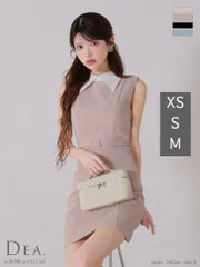 ピンクベージュ [DE3384-BE-2502]XS-Lサイズあり【DEA.by ROBE de FLEURS/ディアバイローブドフルール】襟付き/ ノースリーブ/ シンプル/ タイト/ ミニドレス/ キャバドレス/ ナイトドレス