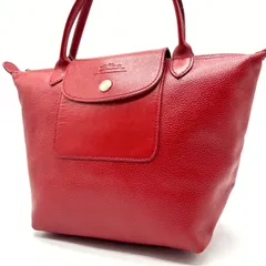 【良品】 LONGCHAMP ロンシャン トートバッグ ハンドバッグ ルプリアージュ M フラップ ロゴ型押し ゴールド金具 レザー レディース レッド 赤色