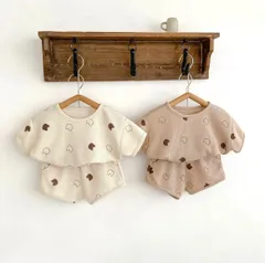 夏子供服可愛いワッフル生地セットアップ