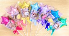 小さい子にも　プチバルーン付お菓子ブーケ♡7個　プチギフト　発表会　結婚式　卒業　卒園　ハロウィン　クリスマス　キャンディーブーケ　お菓子ブーケ　プレゼント　花束の代わりに　お配り用　色、形選べます　喜ばれる　映え　バルーンブーケ　お菓子ブーケ　可愛い　大人気