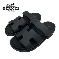 エルメス HERMES シプレ サンダル 靴 シューズ レザー ブラック 黒 未使用 フラットサンダル ミュール ベルクロ ロゴ