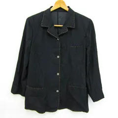 レリアン シャツジャケット アウター ステッチ 日本製生地使用 レディース 11サイズ チャコール×キャメル Leilian 【中古】