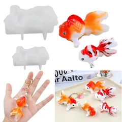 Evergarden シリコンモールド 金魚【2個セット】立体 レジン アクセサリー パーツ イヤリング ピアス キーホルダー シャカシャカ シリコン モールド キャンドル アロマストーン 石膏 手作り 樹脂 粘土 シリコン型 型 キット ハンドメイド 鏡 1