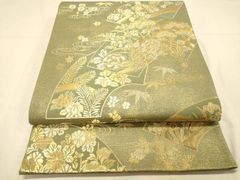 袋帯 和紙 平和屋着物◎佐賀錦 六通柄袋帯 扇面鳳凰花文 金銀糸 正絹 逸品