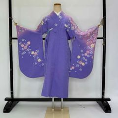 二尺袖 単品 卒業式着物 紫 裄68.5cm Lサイズ  袴用着物 化繊 中古 4539