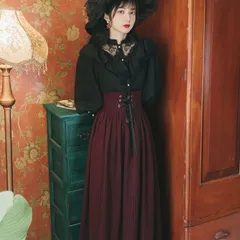 春 レトロ レトロワンピース 冬 レディース ワンピース セットアップ クラシック クラシカル 姫ギャル 姫系 ゴスロリ ロリータ系 ブラウス ロングスカート おしゃれ フリル 上下セット 2点セット 黒ブラウス レースブラウス 30代 40代 50代