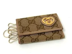 GUCCI グッチ 257217 0146 ラブリーハート GG柄 GGキャンバス×レザー 6連 キーケース 鍵入れ レディース ブラウン系×ピンク系 DK0678