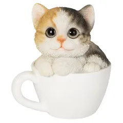 ウービア WOOBIA 三毛猫ティーカップ 小猫 ネコ ミケネコ 置物 インテリア キャット