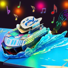 新品 ライトと音楽付き 男性向け クルーズ船の挨拶 - 3Dポップアップバースデーカード お父さん、おじいちゃん、夫、男性の友人に Ants - Magic 封筒と空白のノートカード付き