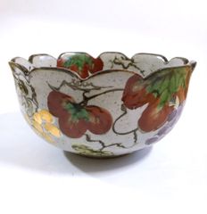 【2238】★未使用品★ 茂山窯 菓子鉢 陶器 美濃焼 菓子器 雲錦 茶道具 桜 紅葉 陶磁器 高級陶器 手書き 金彩