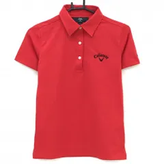 【超美品】キャロウェイ 半袖ポロシャツ レッド 総柄地模様 ロゴ黒 レディース M ゴルフウェア Callaway