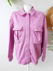 ZARA ザラ ピンクデニムジャケット 44 77 オーバーサイズ ピンクラベンダー XS