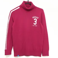 アディダス タートルネックセーター ピンクパープル×白 ロゴ刺しゅう 肩・袖3ライン ウール混   レディース L/G ゴルフウェア adidas