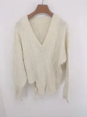 ◇ ROPE' ロペ シンプル 無地 Vネック ウール混 長袖 ニット セーター サイズ38 ライトベージュ系 レディース P  【1307060006218】