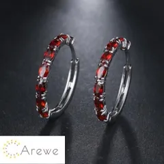 ストーン フープ ピアス ルビー　最高級ジルコニア　シンプル　エレガント　プレゼント