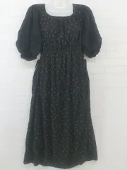 ◇ MAJESTIC LEGON 花柄 五分袖 膝下丈 ワンピース サイズM ブラック レッド系 マルチ レディース P  【中古】 【1211170003022】