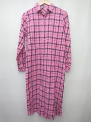 ◇ ⊇ PUNYUS プニュズ チェック柄 長袖 膝下丈 シャツ ワンピース サイズ1 ピンク ネイビー レディース P  【1409090048920】