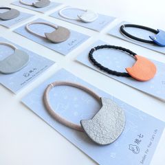 猫型ヘアゴム /J〜R（柔らかい国産本革, レザー, ねこグッズ, プチギフト）琉七