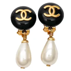 シャネル イヤリング レディース ココマーク ココ スイング ヴィンテージ アクセサリー スウィング 1996年 96A CHANEL GP フェイクパール A02601 ブラック 黒 ゴールド 約8.5g【中古品】