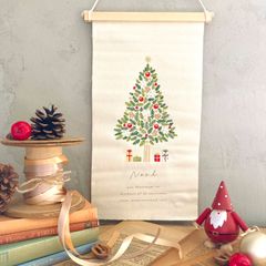 クリスマスツリー 刺繍 タペストリー ホワイト 小 北欧雑貨 クリスマス飾り インテリア