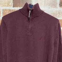 古着 US 90`s【NAUTICA】ノーティカ　レディース　婦人服　トップス　ニット　セーター　ハーフジップ　ジップアップ　コットン100%　ボルドー　ロゴ　オシャレ　シンプル