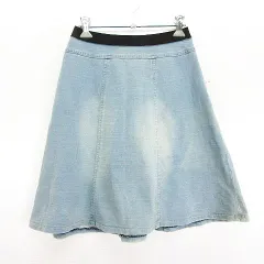 エムドゥ M.deux スカート ボトムス ミニ丈 フレア デニム調 スウェット ユーズド加工 イージー ストレッチ 38 ライトブルー ※EKM