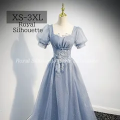 ナイトドレス パーティー ドレス 青 ブルー ラメ 水色 結婚式 パフスリーブ 大きいサイズ ドレス オフショルダー 謝恩会 XS S M L XL LL 2XL XXL 3XL XXXL パーティー 姫系 発表会 披露宴 プリンセス ロング丈 フェミニン