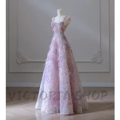 【新品未使用】パステルフラワー刺繍 ロングドレス ノースリーブ Aライン パーティードレス ウェディング フォト撮影 二次会 舞台衣装