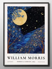 15331ウィリアム モリス 月夜の青い森 A3 サイズ ポスター アート おしゃれ 絵画 インテリア 北欧 イラスト マット紙 艶消し アートパネル 額 フレーム デザイン 壁掛け ギフト 新築祝い ディスプレイ