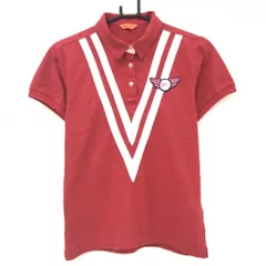 ビームスゴルフ 半袖ポロシャツ レッド×ピンク フロントVライン ワッペン  レディース M ゴルフウェア BEAMS GOLF