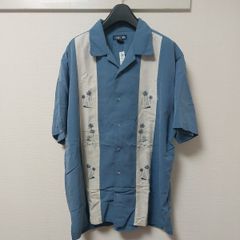 チェロキー US古着 ラインシャツ ヤシの木刺繍 ブルー グレー サイズL レーヨン 05F2901