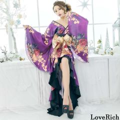 豪華絢爛 花魁着物ドレス フリル 花柄 帯付き リボン ロングドレス コスプレ イベント ハロウィン チャムドレス