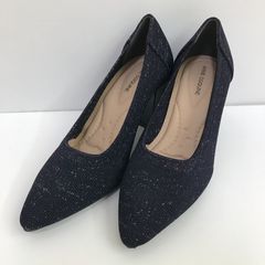 Anne Coquine　アンコキーヌ  ラメ ニット７㎝ヒールパンプス　ネイビー　23㎝　タ