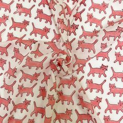 【商用可/1m】インド産ハンドブロックプリント生地 NHB172 猫ピンク