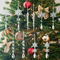 【迅速発送】クリスマス オーナメント 飾り 10個セット 雪の結晶 ドロップ 氷柱 つらら アクリル クリスマスツリー 飾り 吊り下げ クリア クリスマスパーティー 新年 シャンデリア クリスタル 店舗 玄関 装飾 ロープ付き