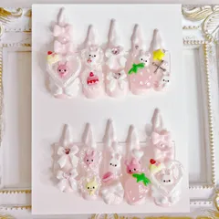 27 ネイルチップ 平成女児 女児ネイル 量産型 地雷 天使界隈 サブカル ゴテゴテ ピンク いちご スーパーロングネイル