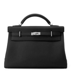 エルメス ハンドバッグ ケリー マキシ 内縫い 42 ブラック/シルバー金具 トゴ K刻印 2wayショルダー 黒